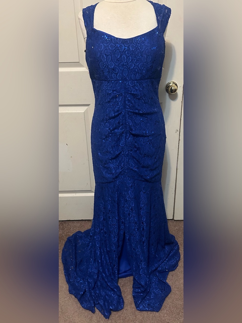 Vintage Royal Blue Lace Sequin Maxi Dress